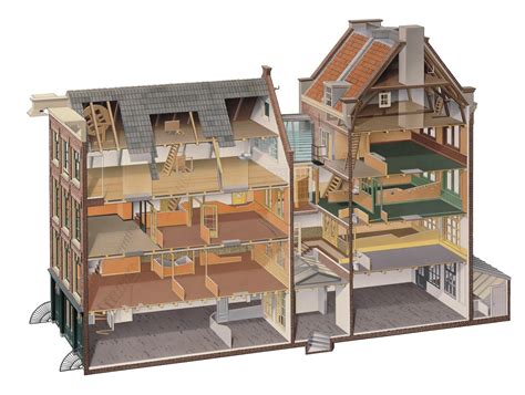 Decoratieve plattegrond van voorhuis en achterhuis
