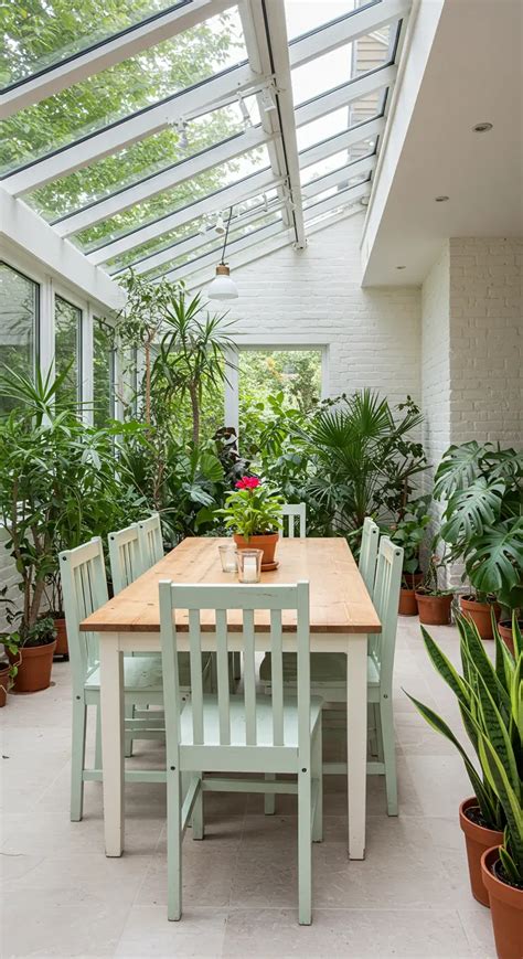 Interieurfoto van een lichte serre met veel glas en planten