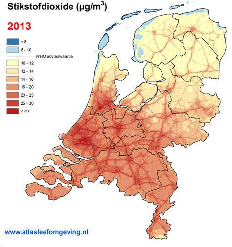 Kaart: Fijnstofconcentraties en stikstofdioxide