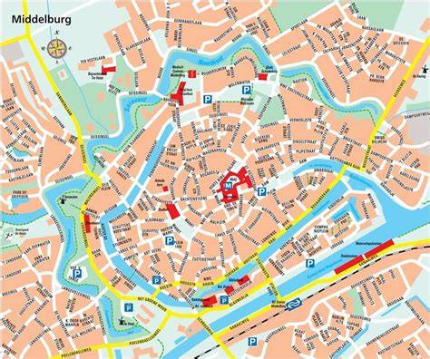 Afbeelding: kaart en plan Middelburg met de omwalling en havens