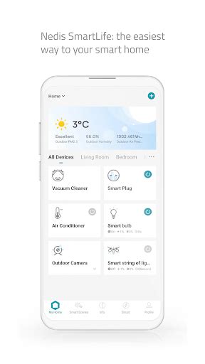 Screenshot van de Nedis SmartLife app met de opties voor het instellen van schema's en scènes.