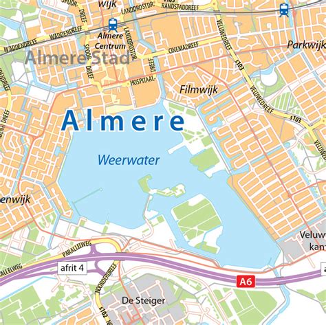 Kaart van Almere met de verschillende wijken gemarkeerd waar de loodgieters actief zijn.