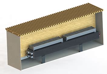 Illustratie van een doorsnee convectorput met een ClimateBooster Convector Pro Canal geïnstalleerd.