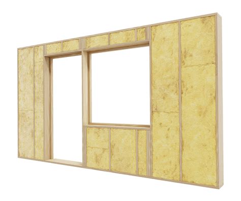 Detailfoto van een prefab wandelement met isolatie en dampopen folie.