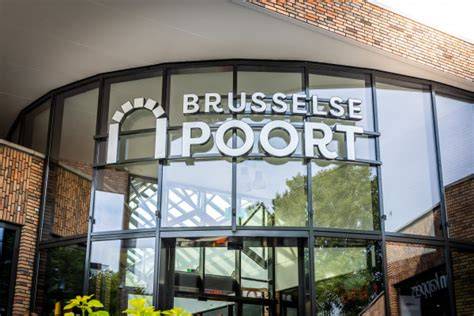 Infographic: overzicht van de geplande verbouwing Brusselse Poort met focuspunten (plein, AH XL, Action, horecagelegenheden)