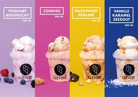 Een selectie van diverse ijscoupés van Clevers, met nadruk op presentatie.