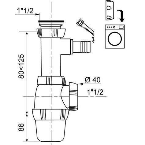Diagram: 32 mm sifon aansluiting wastafel naar 40 mm afvoer