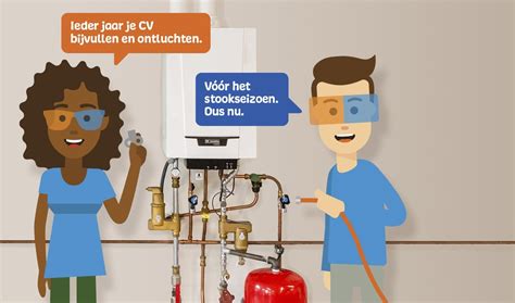 Illustratie van het ontluchten en bijvullen van een CV-installatie