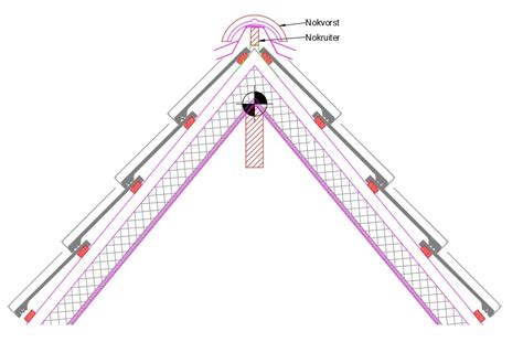 Gedetailleerde illustratie van een nokvorst en de onderliggende cementlaag