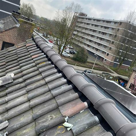 Foto van een gerenoveerde noklijn met nieuwe nokvorsten