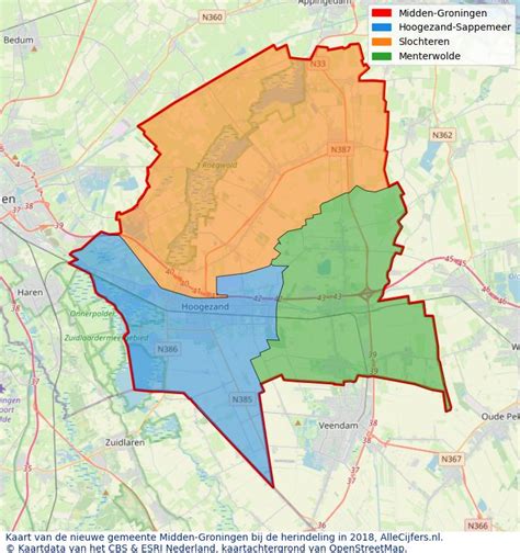 Kaart van de gemeente Midden-Groningen met aanduiding van Hoogezand