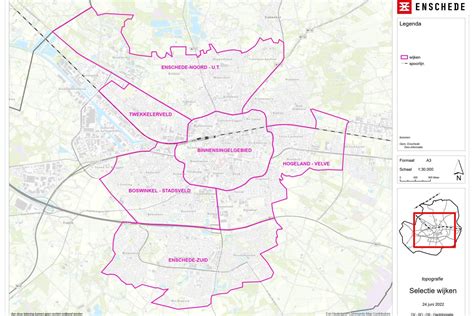 een overzichtskaart van Enschede met de verschillende wijken
