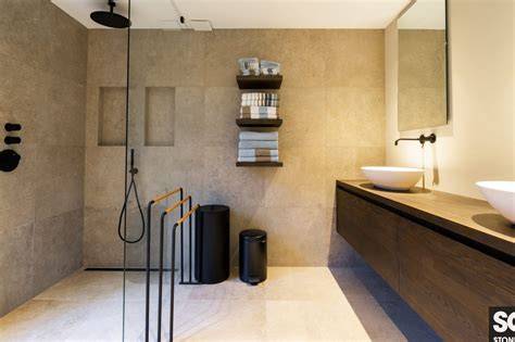 Infographic: 5 stijlen van prefab badkamers (Minimalism, Urban, Robuust, Ibiza, Hotel Chique) in twee kleuren.