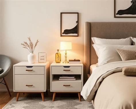 Overzicht van verschillende nachtkastjes naast een bed