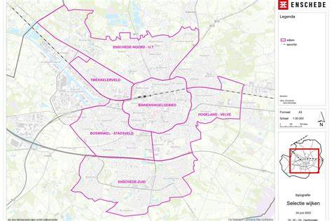 Kaart van Enschede en omliggende wijken met servicedichtheid
