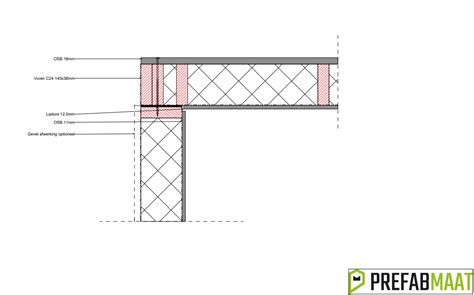 Detailtekening van de gelaagdheid van isolatiemateriaal, dampremmer en afwerking bij een trap.