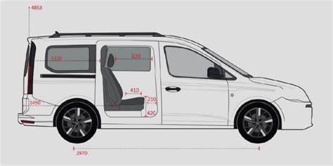 Illustratie van verschillende laadvloer- en zijwandopties voor een Volkswagen Caddy