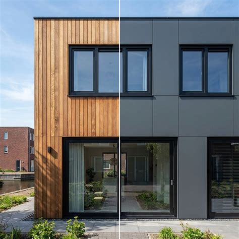 Illustratieve vergelijking van HPL, Trespa en Keralit: materiaalstructuur, afwerking en bevestiging