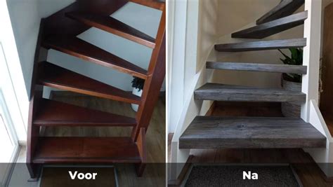 Voor-en-na foto van een gerenoveerde open trap