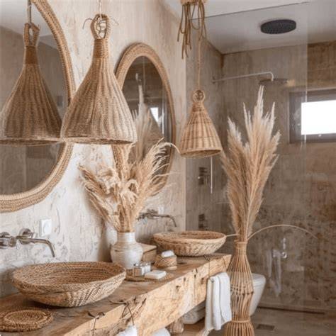 Lagen van sfeerverlichting in boho badkamer