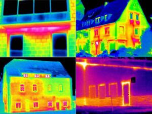 Thermografie afbeelding: koudebruggen zichtbaar op muren en ramen