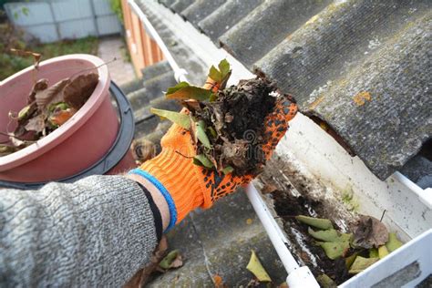 Gedetailleerde foto van een dakgoot vol bladeren en vuil