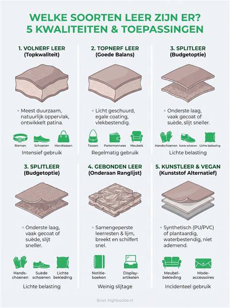 Infographic over leeronderhoud: soorten leer, impregneringstips en reinigingstechnieken