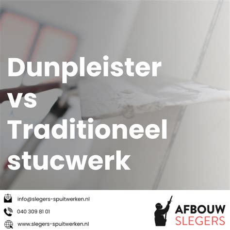 Infographic over stucwerksoorten: traditioneel, dunpleister, spack, sierpleister, buitenstucwerk