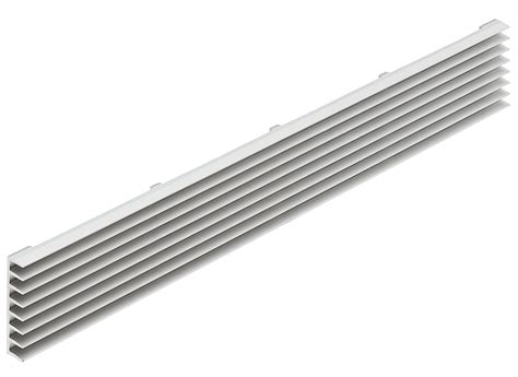 Detail van een correct geplaatst ventilatierooster met schuin aflopende lamellen