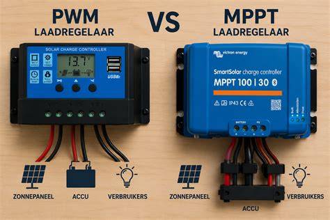Schematische weergave MPPT vs PWM laadregelaar