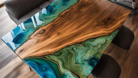 Foto: Voor- en na-polijstresultaat epoxy tafel
