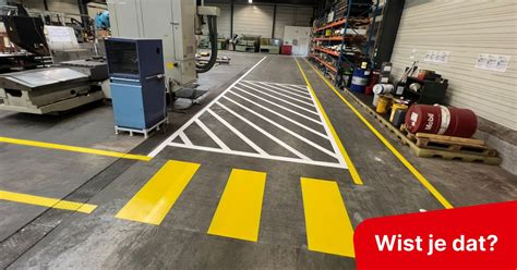 Voorbeelden van belijning en markeringen op industriële vloeren