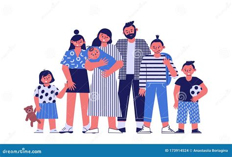 Illustratie van een gezin met een pasgeboren baby en oudere kinderen.