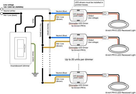 Illustration of typical wiring diagram for recessed ceiling spots
