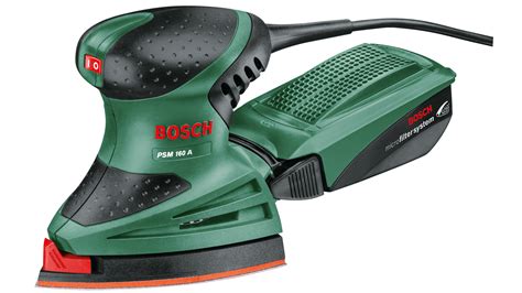 Infographic die de geluids- en trillingswaarden van de Bosch PSM 160 A weergeeft