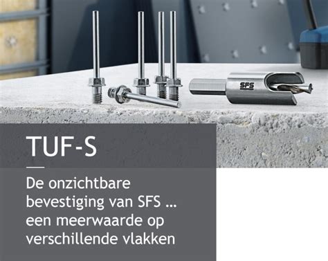 Diagram dat de werking van het SFS TUF-S bevestigingssysteem illustreert.