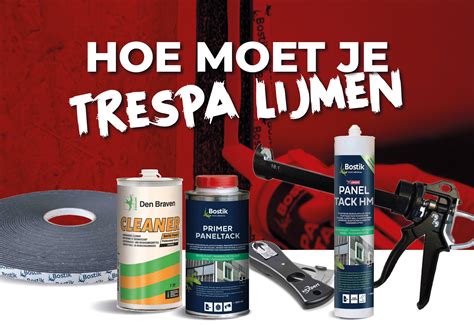 Illustratie van de stappen voor het lijmen van Trespa met Bostik producten