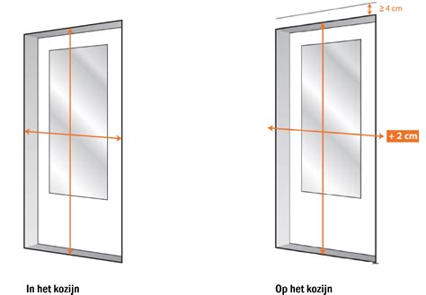 Schematische weergave van het opmeten van een kozijn voor rolgordijnen.