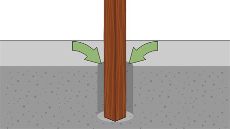 Illustratie van een composiet schuttingpaal gemonteerd op een betonnen ondergrond met behulp van een metalen paalhouder.
