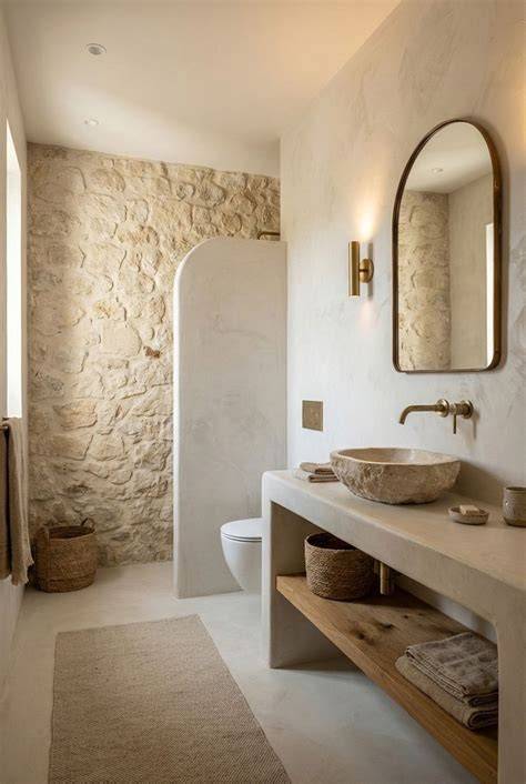 Voorbeeld: spa-achtige badkamer met zachte prints