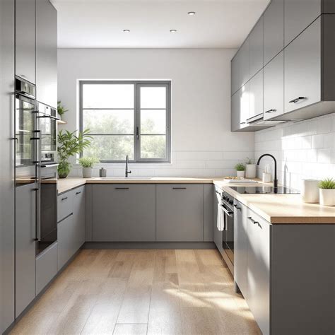 Foto: Gezellige landelijke grijze keuken met houten blad