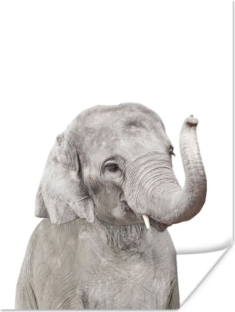 Poster van Ollie de olifant in grijs en oranje tinten, geschikt voor een kinderkamer