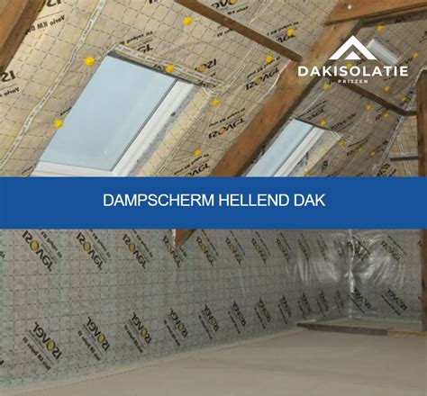 Visualisatie van de plaatsing van een dampscherm op een schuin dak constructie.