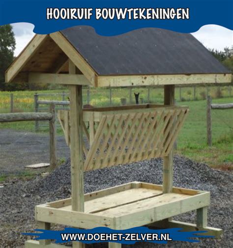 Diagram van een hooiruif met dak en frame