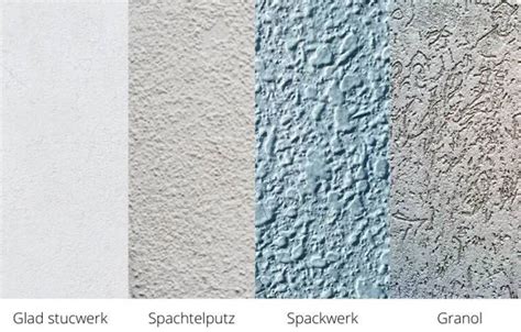 Schema van verschillende soorten stucwerk afwerkingen (glad, spachtelputz, schuurwerk, betonlook)