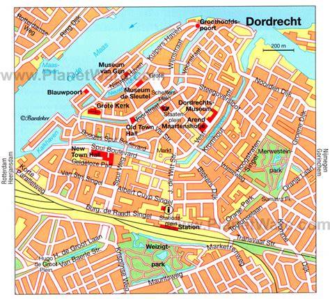 Historische kaart van Dordrecht met binnenstad