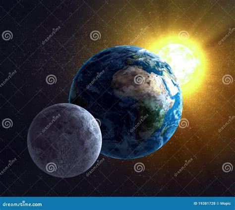 Infographic: De maan, de zon en de aarde vormen samen getijdenvelden met twee waterbergen op tegenovergestelde zijden van de aarde