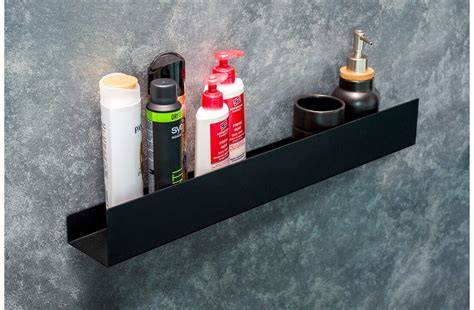 Zwarte RVS planchet 60 cm afbeelding: elegant en strak ontwerp, geschikt voor moderne badkamers