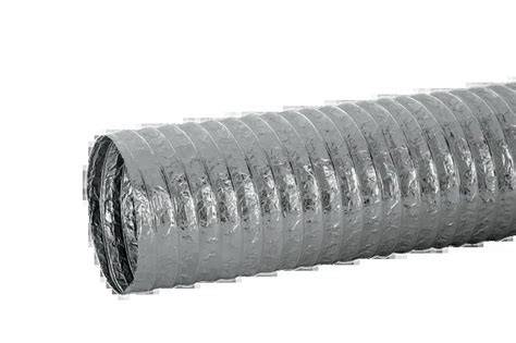 Cross-section Aludec slang: meerdere lagen aluminium en polyester met spiraaldraad