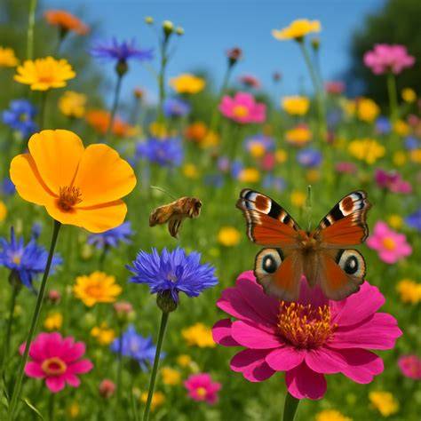 Illustratie: Bloementopper voor wilde marjolein met bijen en vlinders